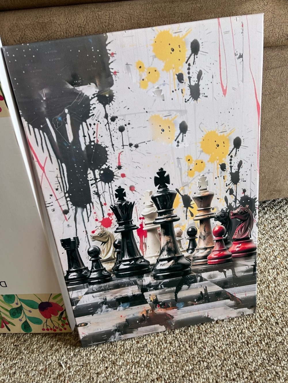 Abstract Chess Pieces Wall Art Poster - Black, White & Red